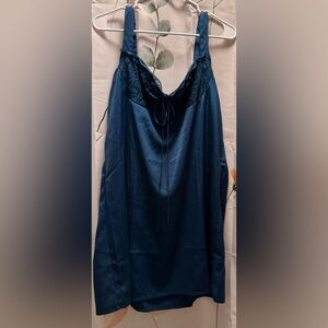 Satin Lace Trim Chemise in Deep Blue